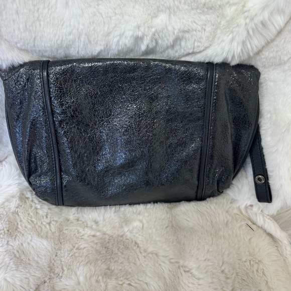 Rafe New York Black Metallic Leather Clutch Wristlet Evening Bag - Picture 4 of 11